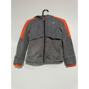 Russell Athletic Kids Boys Size S CH 6-7 Grey Orange Zip Up Hoodie Jacket